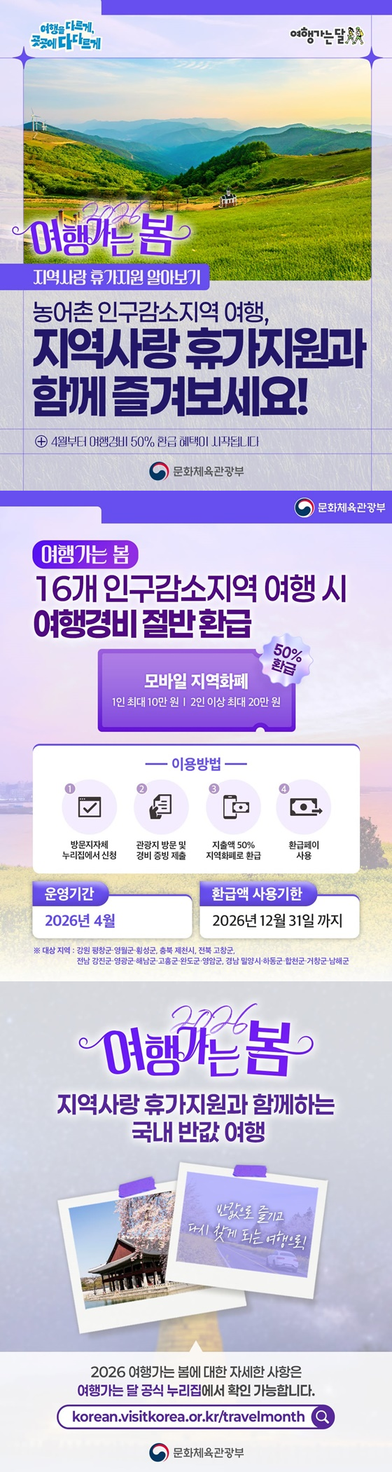 국내 반값 여행, 4월부터 '여행경비 50% 환급' 혜택 시작!