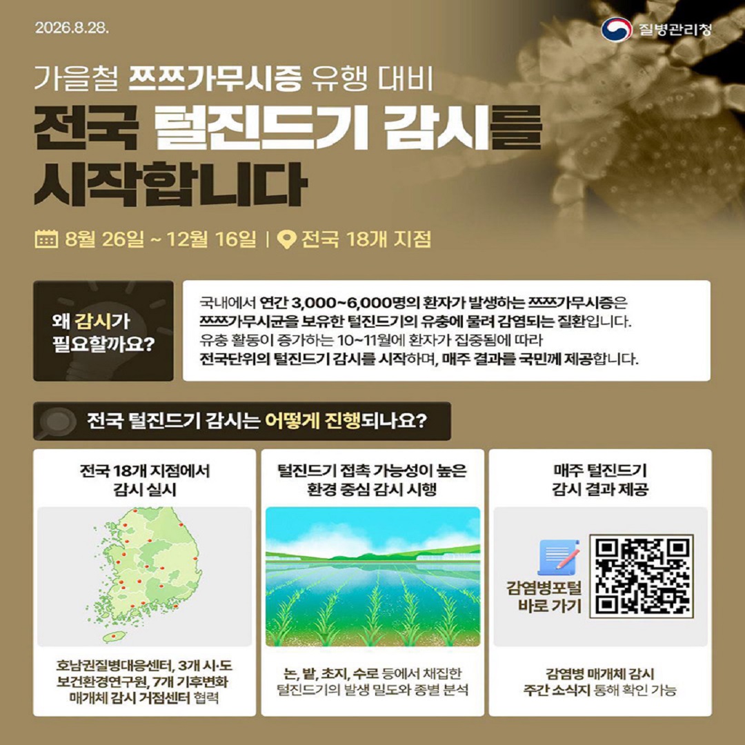 가을철 쯔쯔가무시증 유행 대비, 전국 털진드기 감시 시작