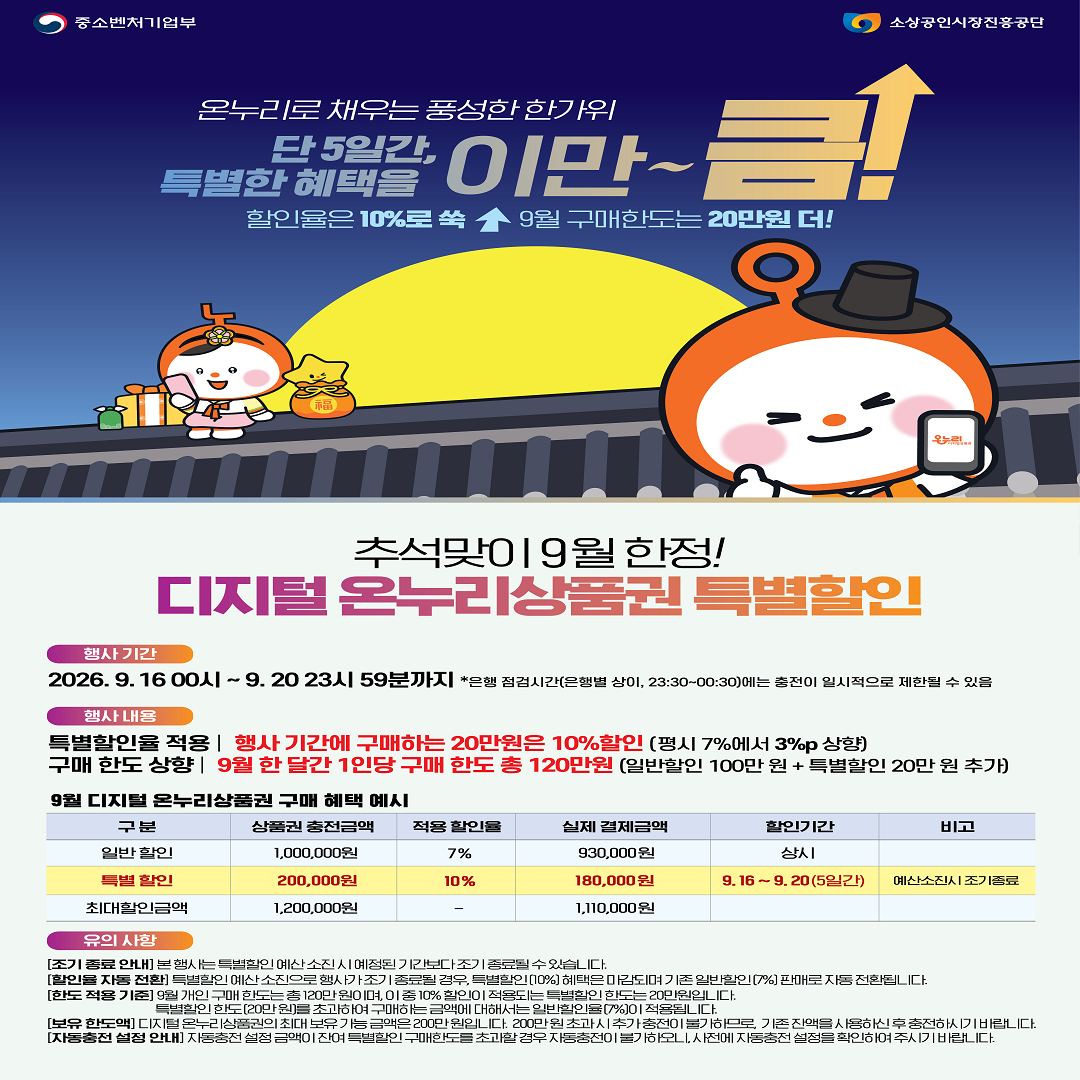[중소벤처기업부] 디지털온누리상품권특별할인