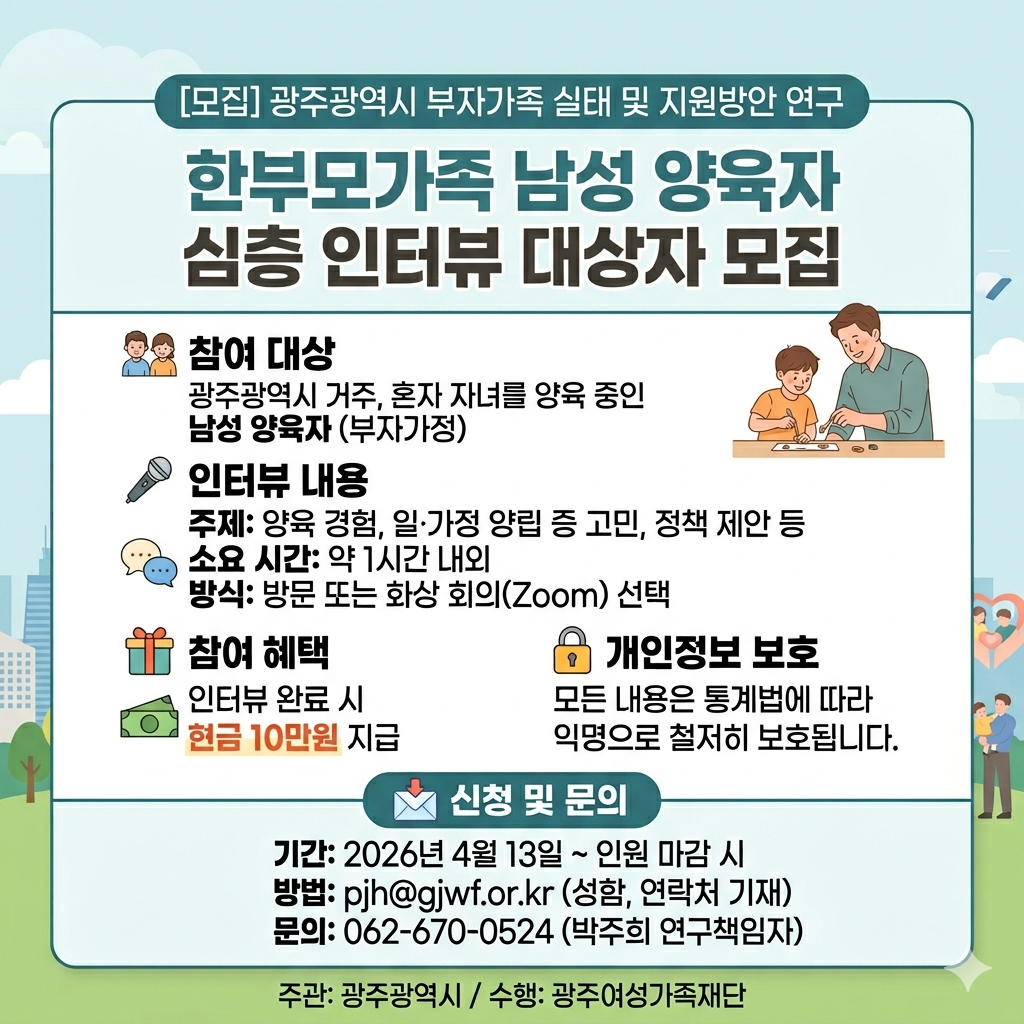 한부모가족 남성 양육자 심층 인터뷰 대상자 모집